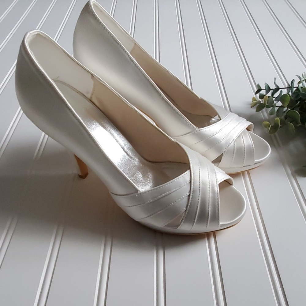 White satin heels